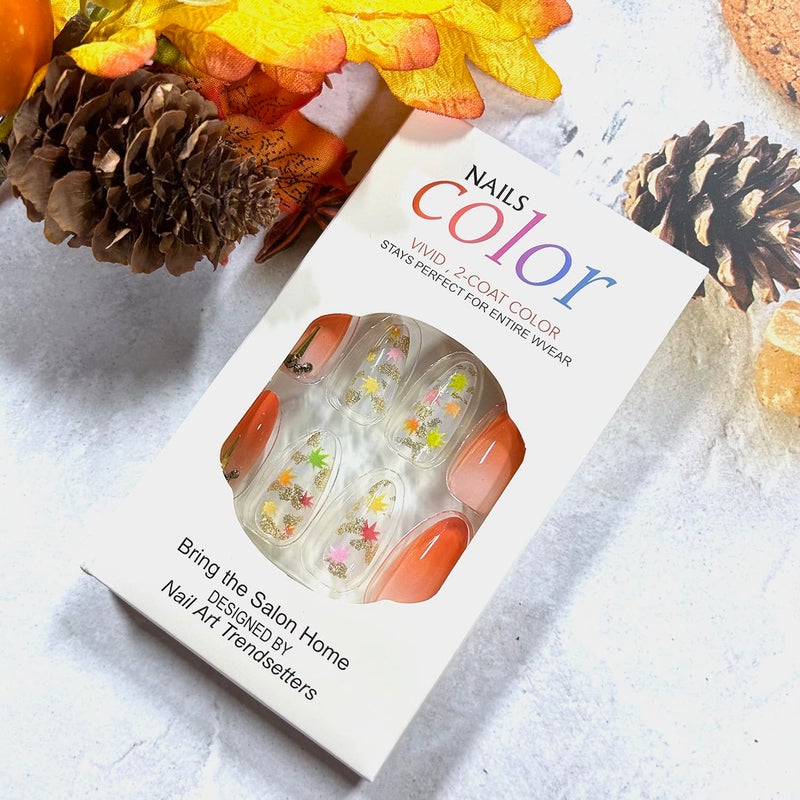 CJDLTS Thanksgiving Day Press on Nails Almond Tip Maple Leaf False Nail Full Cover Glossy Gradient Stick on Nail Acrylic Rhinestones Artificial Fingernails Fall Festival Glue on Nails for Women 24Pcs - Image 4